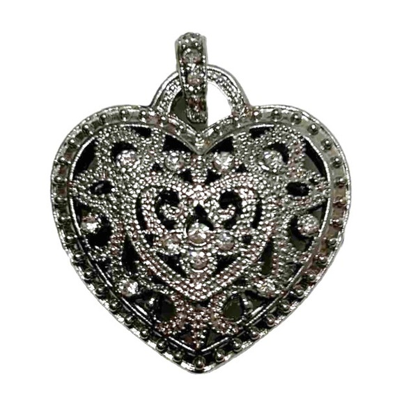 Large Silver Tone Rhinestone Heart Shaped Necklace Pendant Sparkly Locket Love - Picture 2 of 10